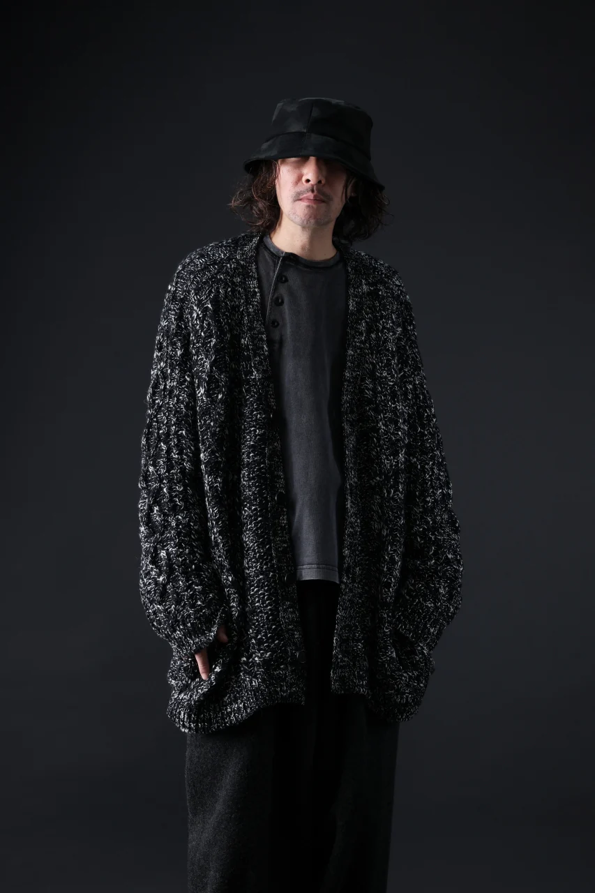 Y's for men V-NECK ARAN KNIT CARDIGAN (BLACK) - Image 22