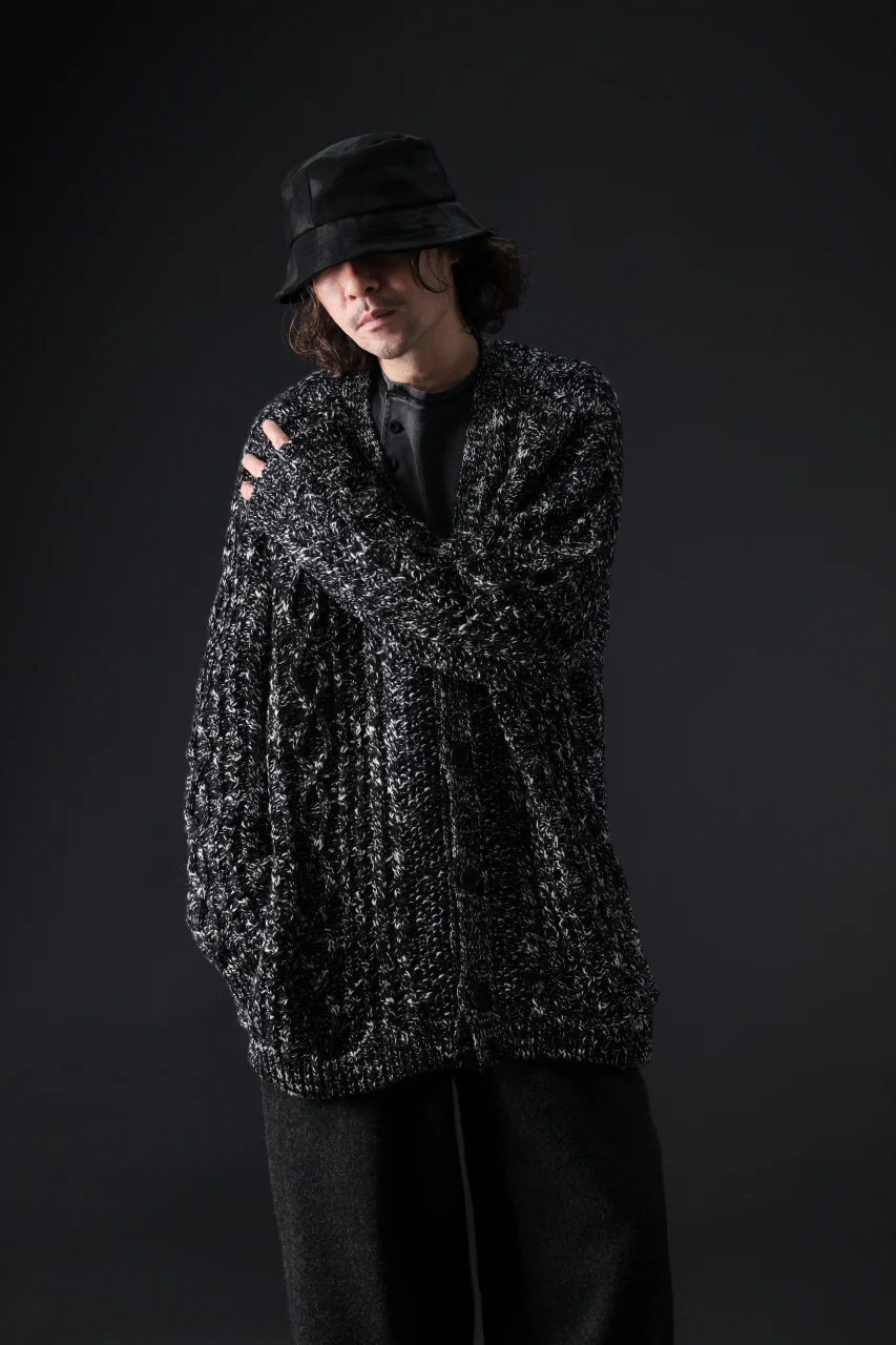 Y's for men V-NECK ARAN KNIT CARDIGAN (BLACK) - Image 23