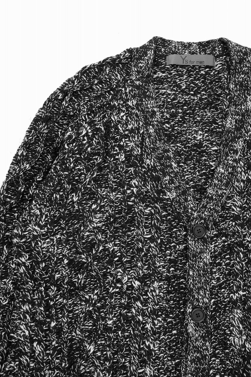 Y's for men V-NECK ARAN KNIT CARDIGAN (BLACK) - Image 4