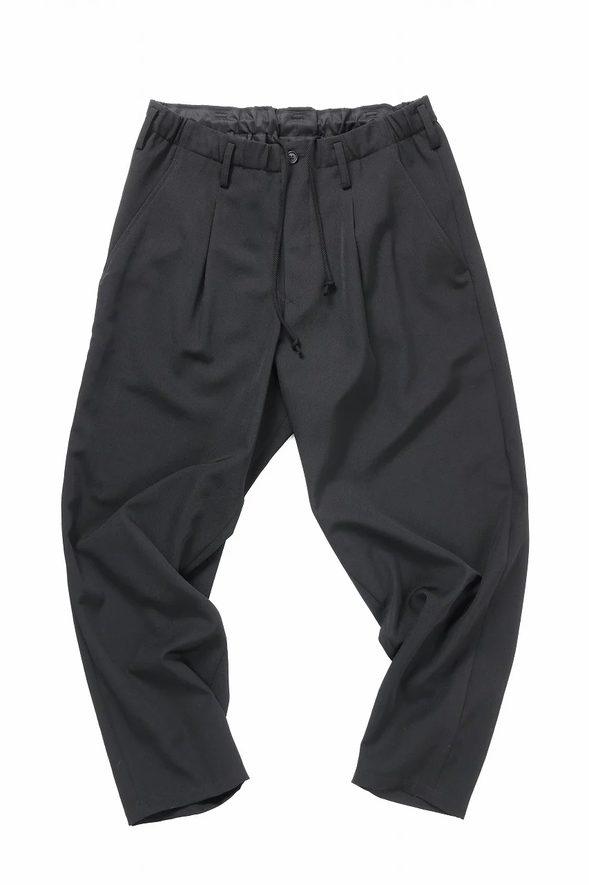Y's for men WAIST STRING PANTS / WRINKLED WOOL GABARDINE (BLACK) - Image 4
