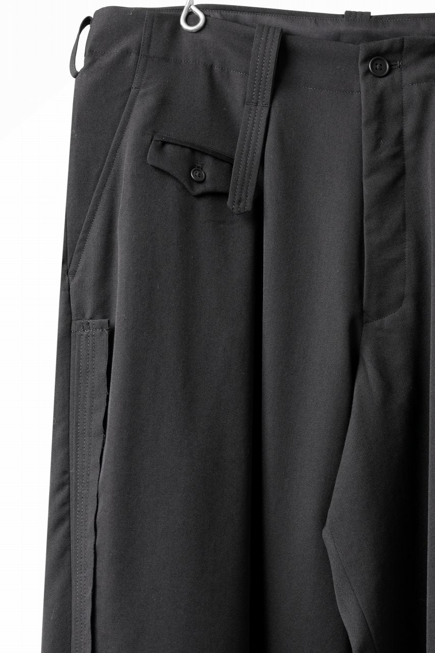 Y's for men WITH DECORATIVE CLOTH TAPERED PANTS / WRINKLE WOOL GABARDINE (BLACK) - Image 10