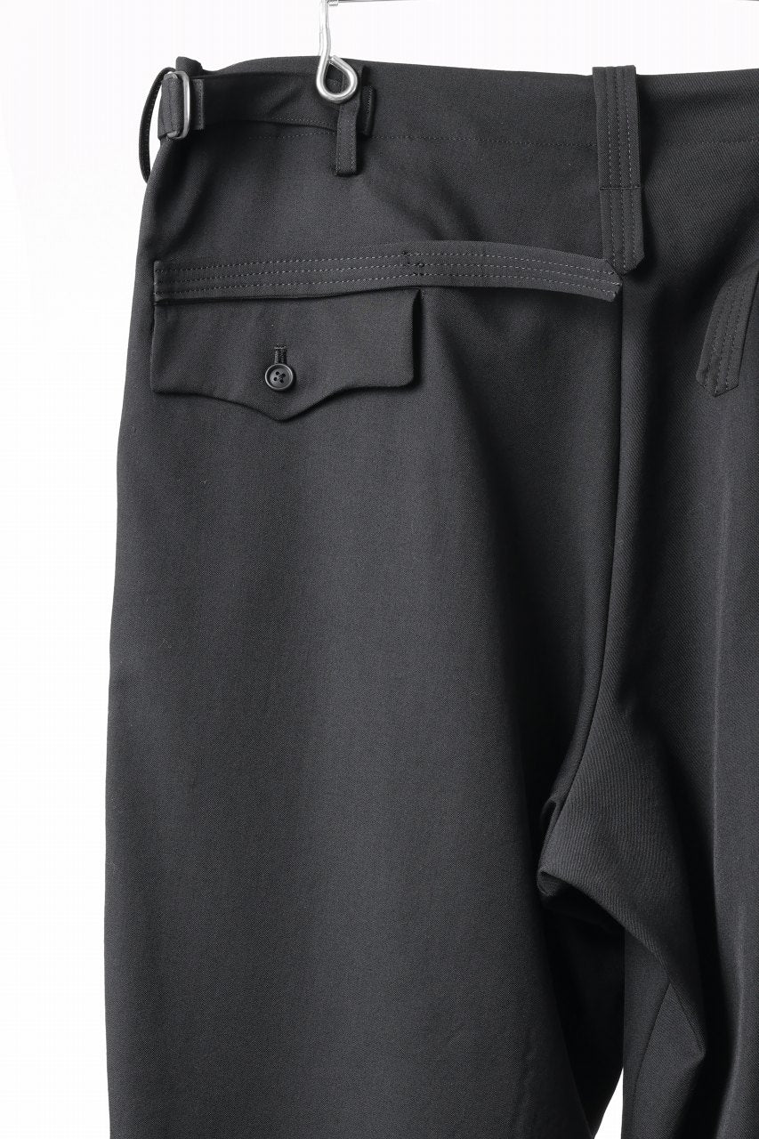 Y's for men WITH DECORATIVE CLOTH TAPERED PANTS / WRINKLE WOOL GABARDINE (BLACK) - Image 15