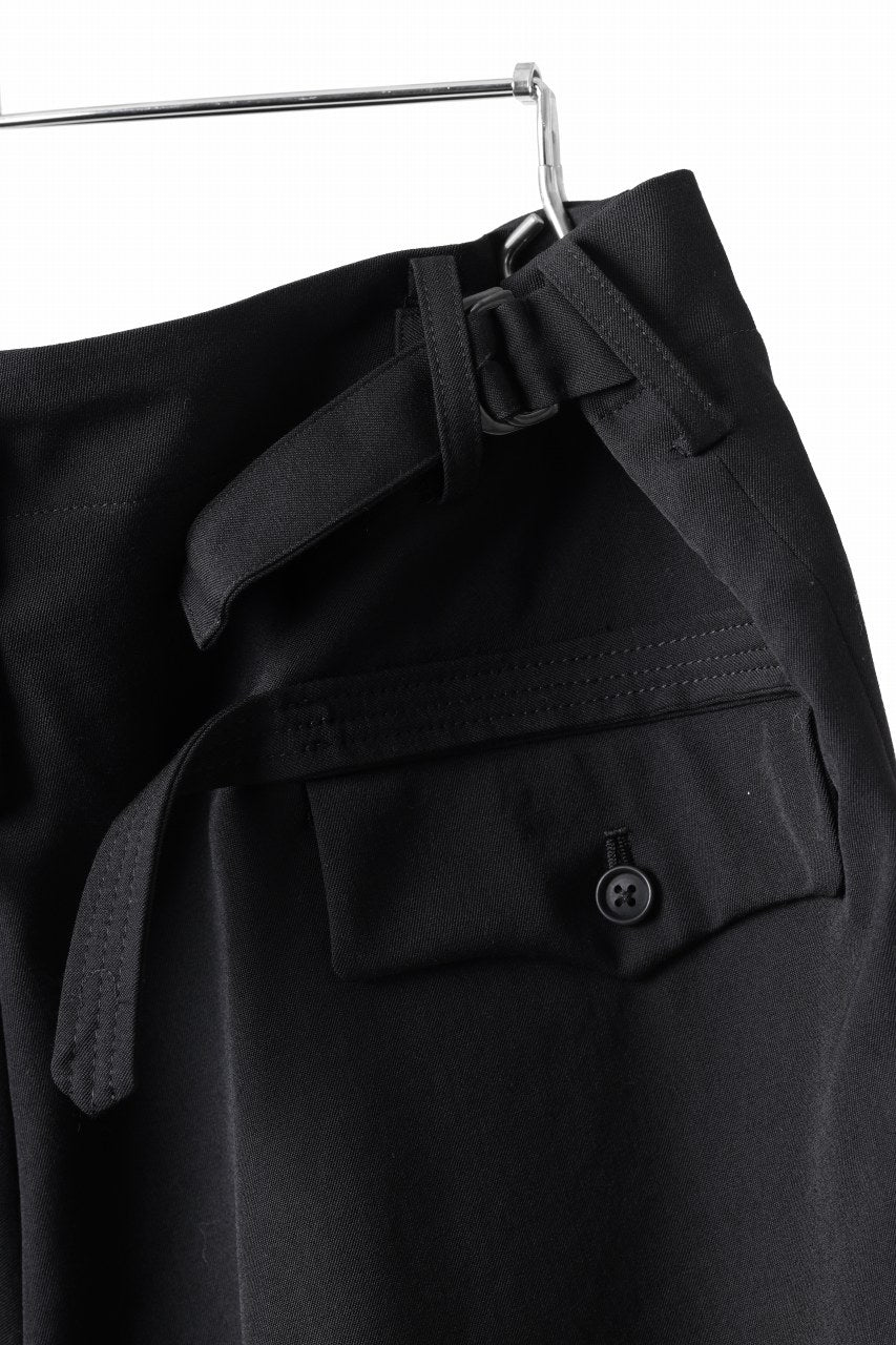 Y's for men WITH DECORATIVE CLOTH TAPERED PANTS / WRINKLE WOOL GABARDINE (BLACK) - Image 19