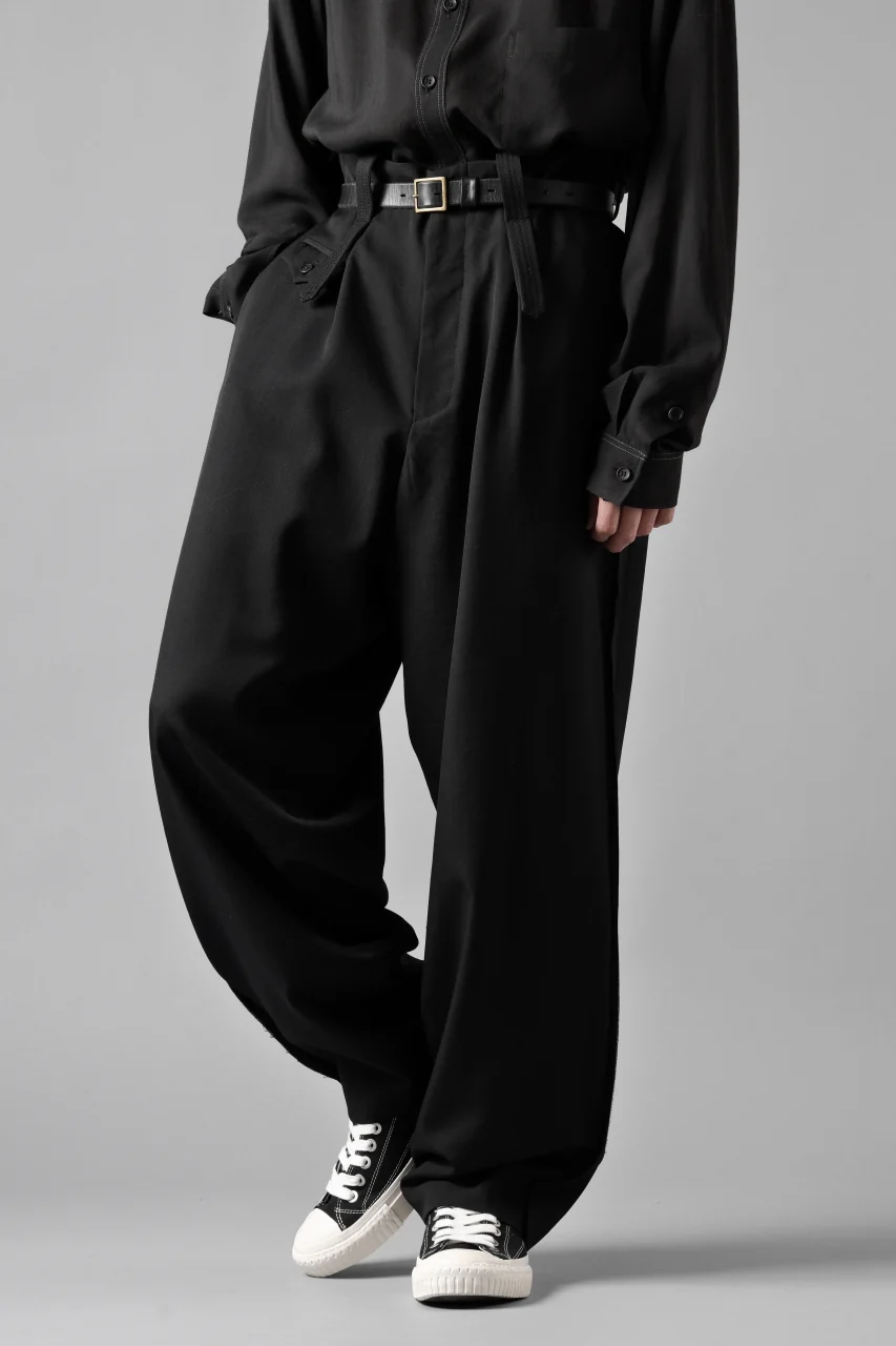 Y's for men WITH DECORATIVE CLOTH TAPERED PANTS / WRINKLE WOOL GABARDINE (BLACK) - Image 22
