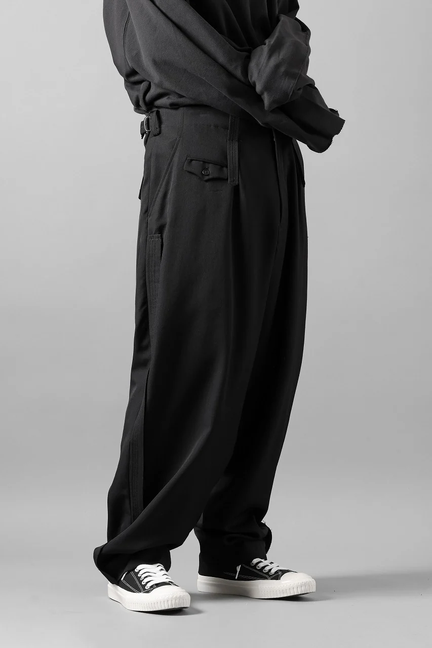 Y's for men WITH DECORATIVE CLOTH TAPERED PANTS / WRINKLE WOOL GABARDINE (BLACK) - Image 32