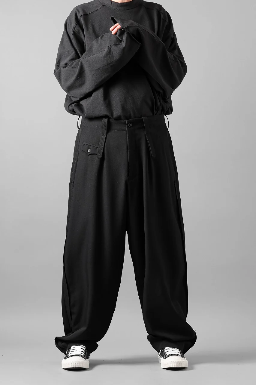 Y's for men WITH DECORATIVE CLOTH TAPERED PANTS / WRINKLE WOOL GABARDINE (BLACK) - Image 38