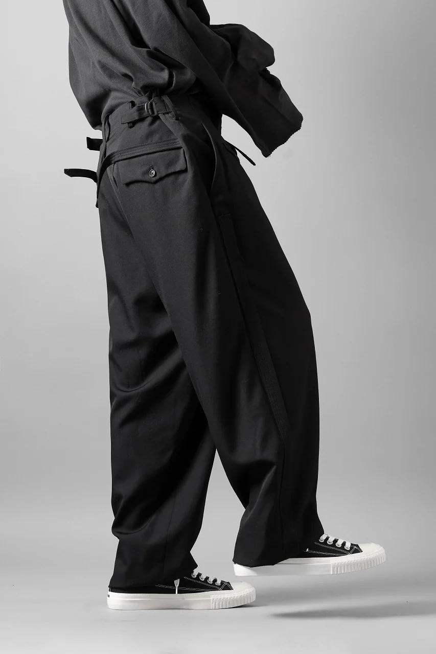 Y's for men WITH DECORATIVE CLOTH TAPERED PANTS / WRINKLE WOOL GABARDINE (BLACK) - Image 40