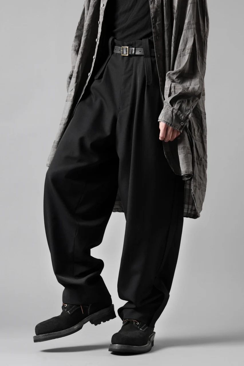 Y's for men WITH DECORATIVE CLOTH TAPERED PANTS / WRINKLE WOOL GABARDINE (BLACK) - Image 5