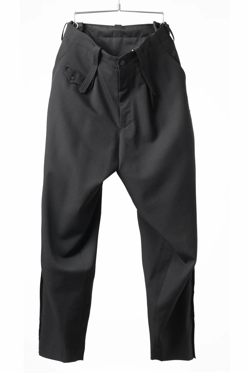 Y's for men WITH DECORATIVE CLOTH TAPERED PANTS / WRINKLE WOOL GABARDINE (BLACK) - Image 7