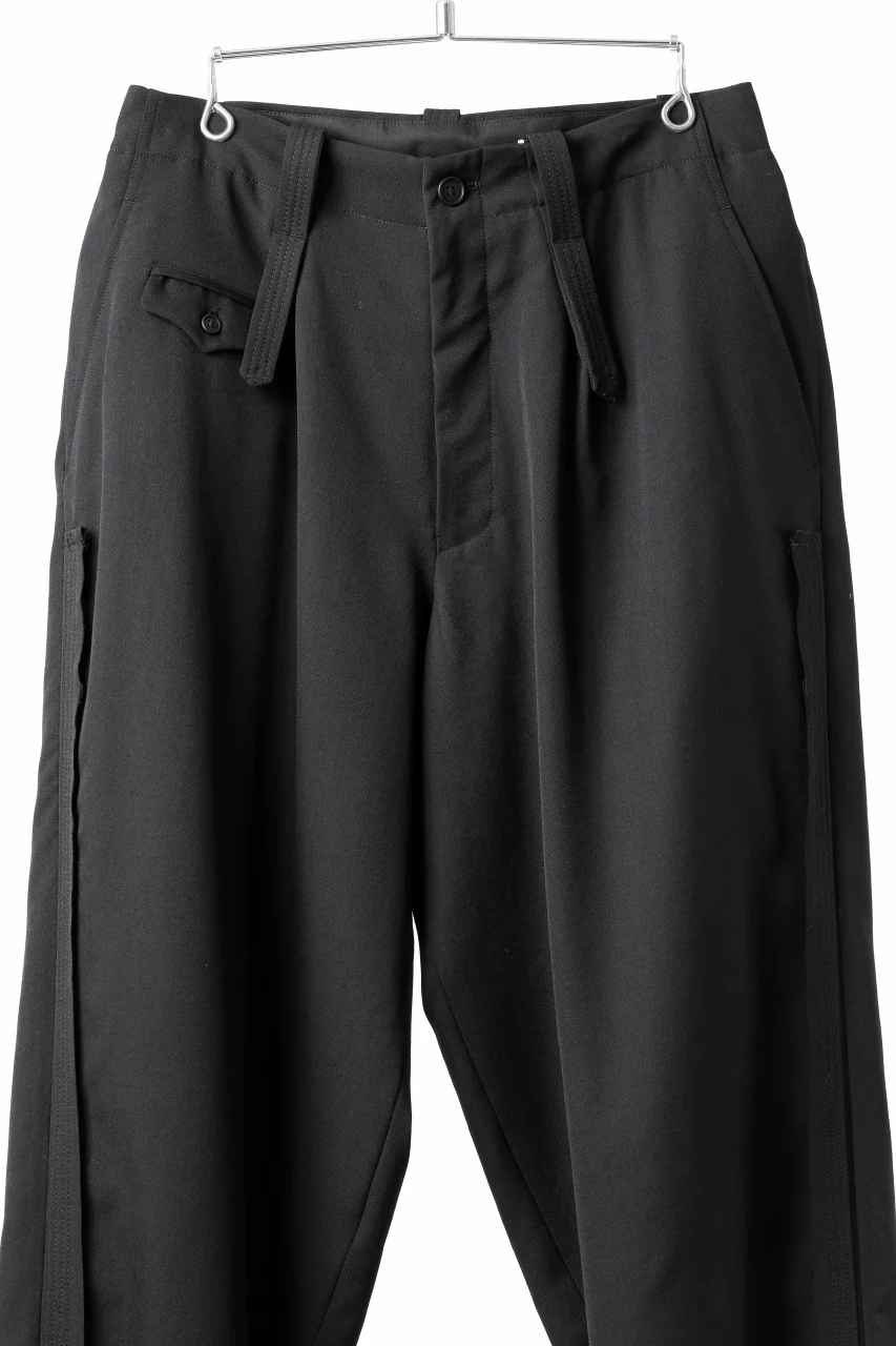 Y's for men WITH DECORATIVE CLOTH TAPERED PANTS / WRINKLE WOOL GABARDINE (BLACK) - Image 9