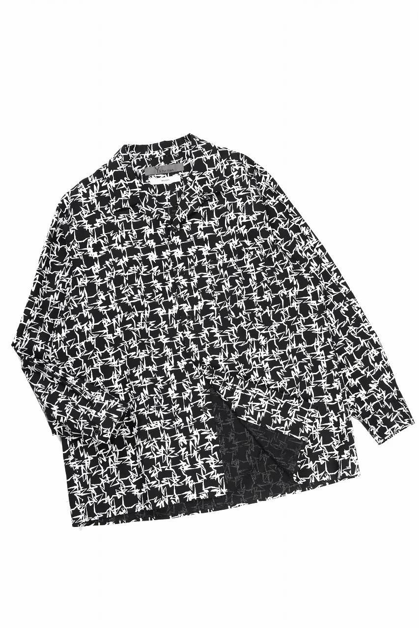 Y's for men x MASSES OPEN COLLAR SHIRT / MA ALL OVER PIGMENT PRINT (BLACK) - Image 3