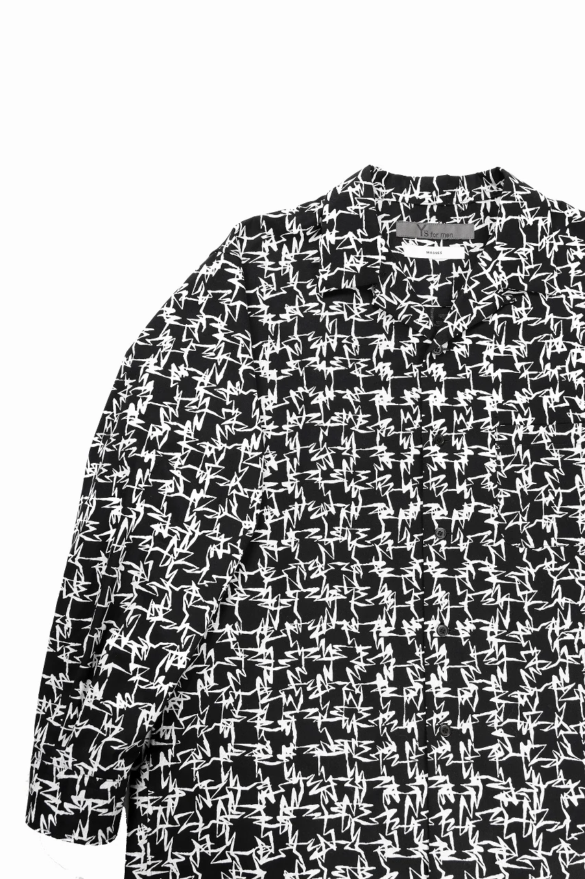 Y's for men x MASSES OPEN COLLAR SHIRT / MA ALL OVER PIGMENT PRINT (BLACK) - Image 4