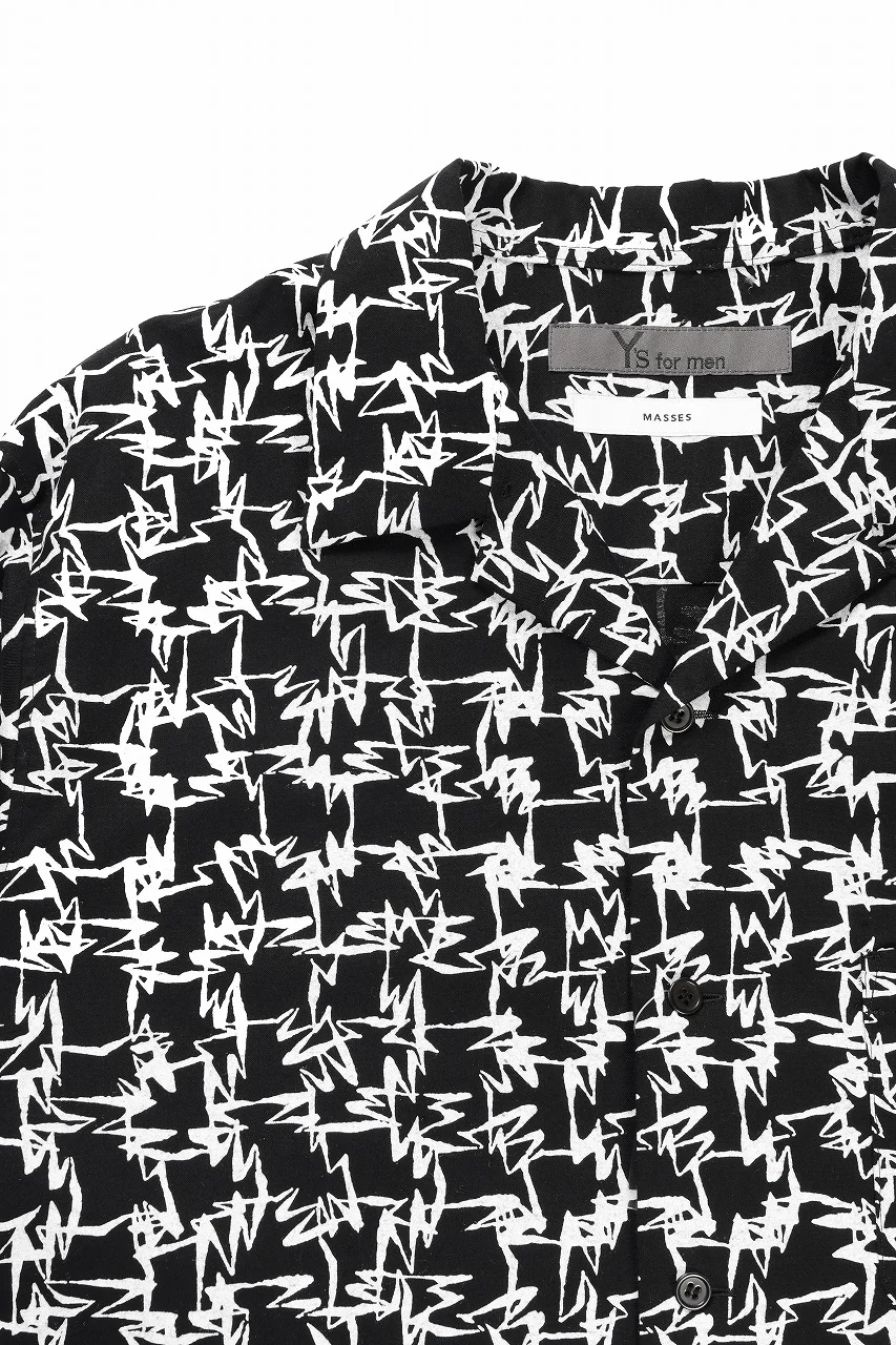 Y's for men x MASSES OPEN COLLAR SHIRT / MA ALL OVER PIGMENT PRINT (BLACK) - Image 6