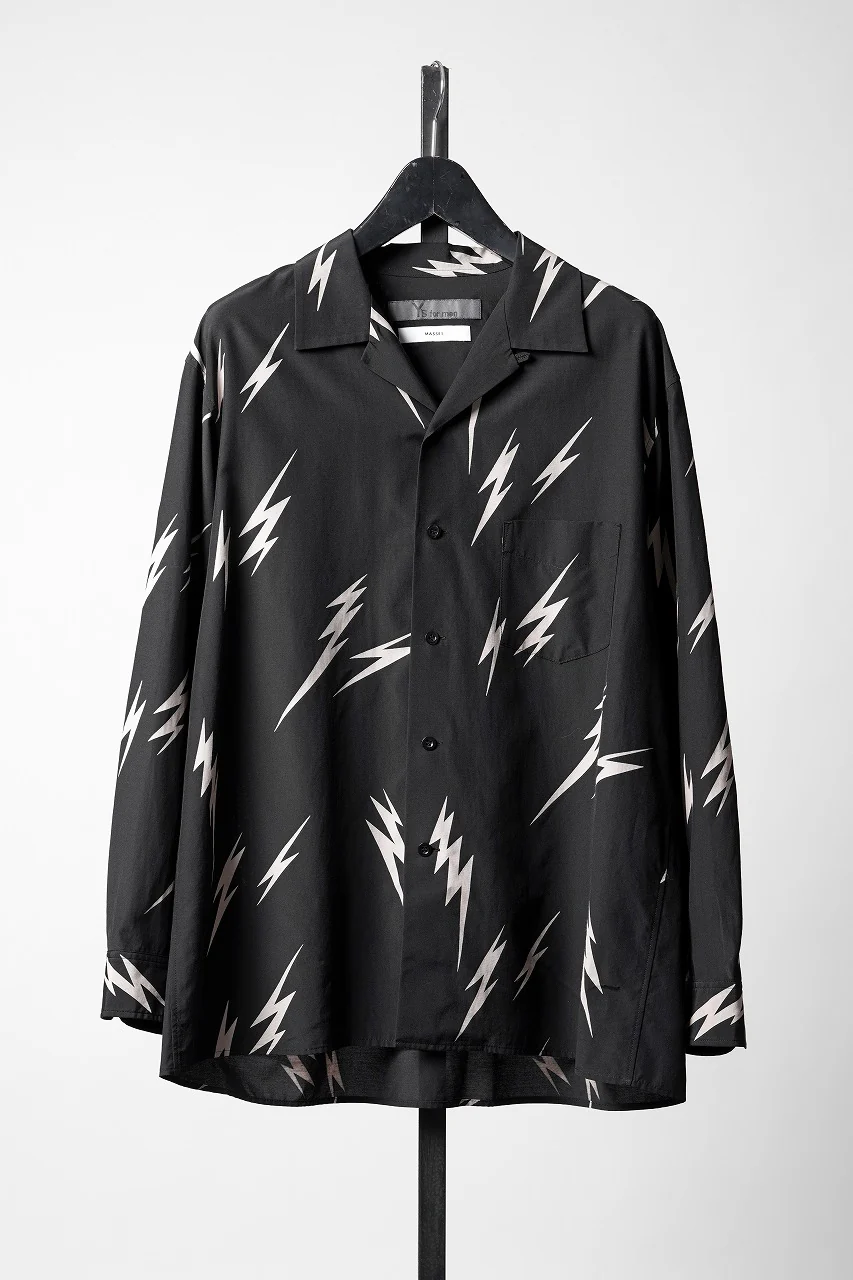 Y's for men x MASSES TE PATTERN DISCHARGE PRINT L/S SHIRT (BLACK)