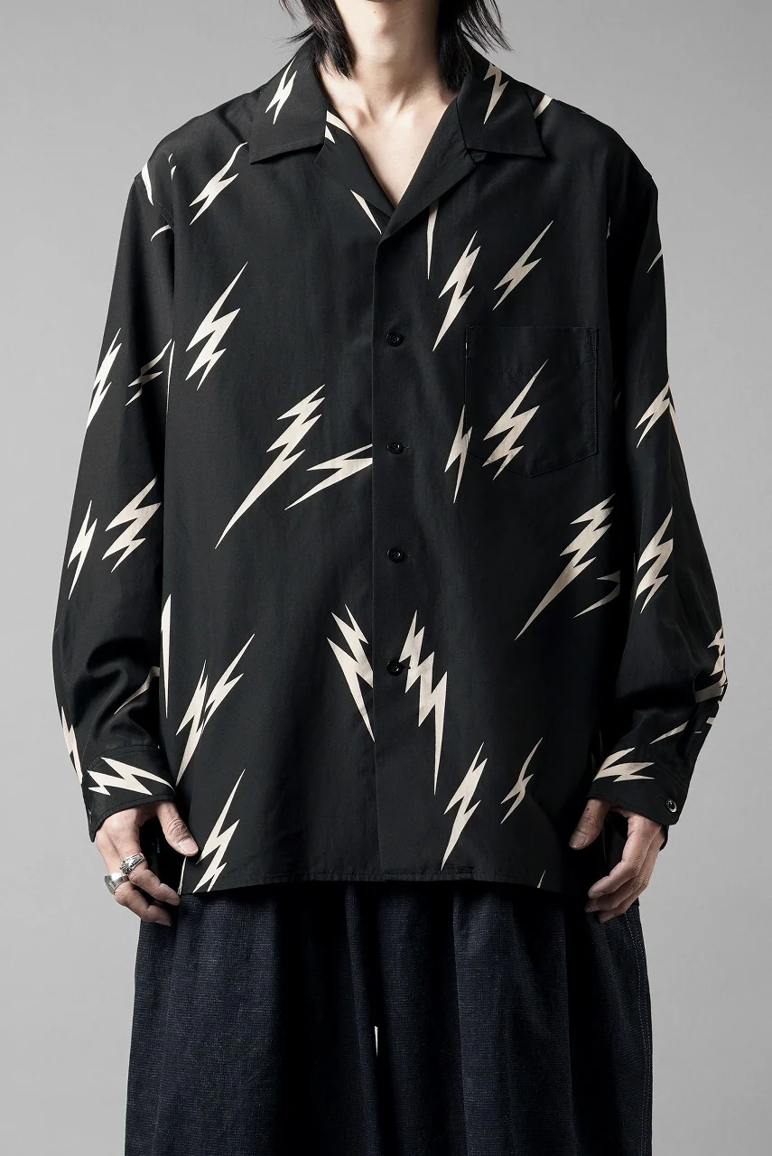 Y's for men x MASSES TE PATTERN DISCHARGE PRINT L/S SHIRT (BLACK) - Image 2