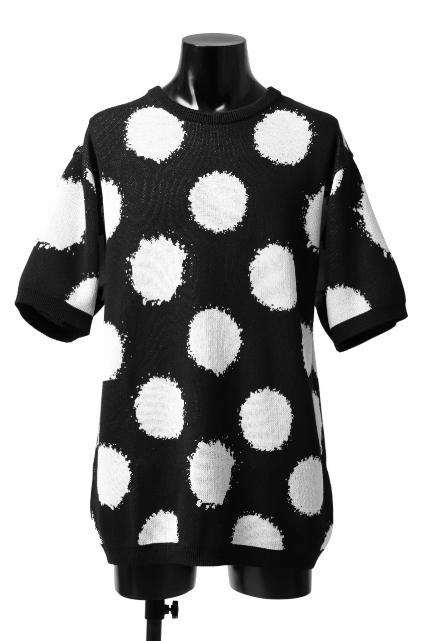 Y's.... HALF SLEEVE KNIT TOPS / DOTS JACQUARD (BLACK)