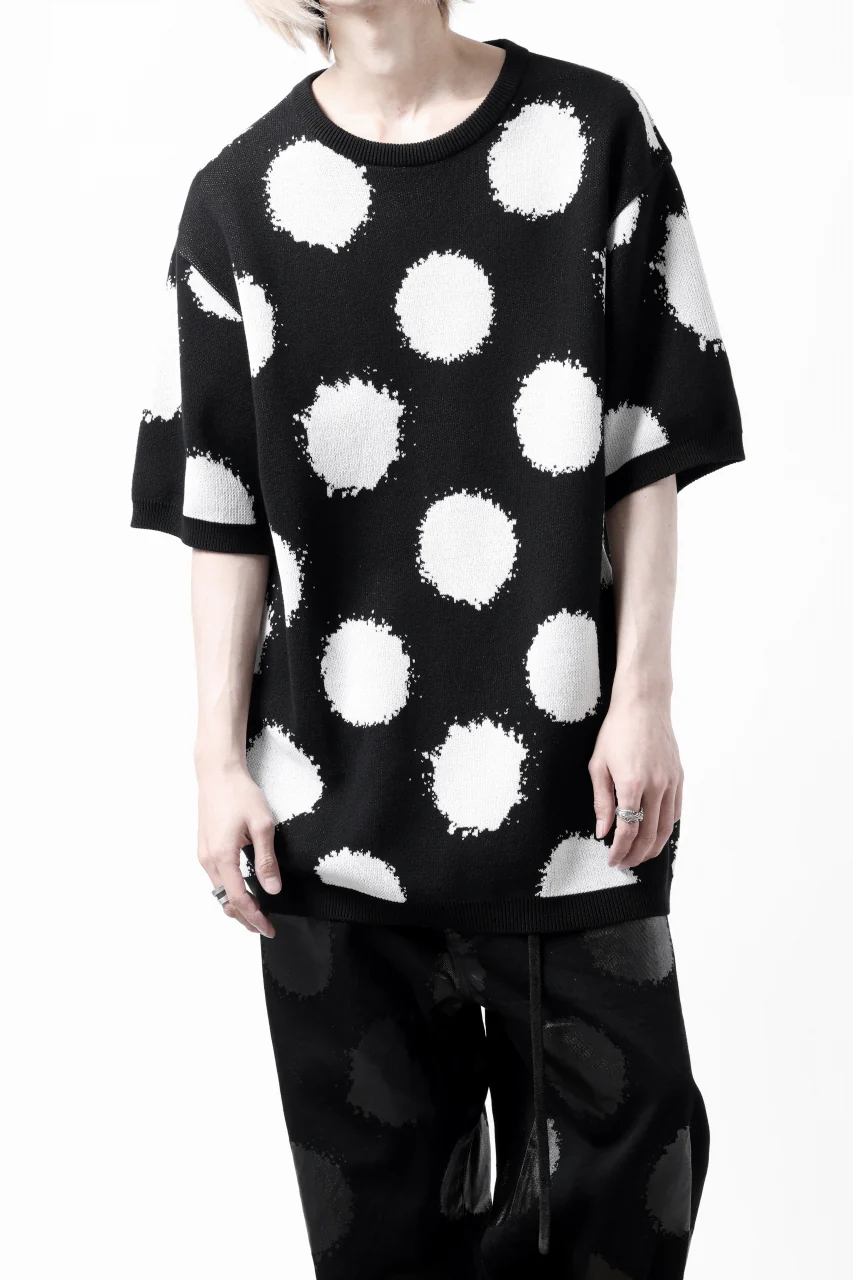 Y's.... HALF SLEEVE KNIT TOPS / DOTS JACQUARD (BLACK) - Image 2