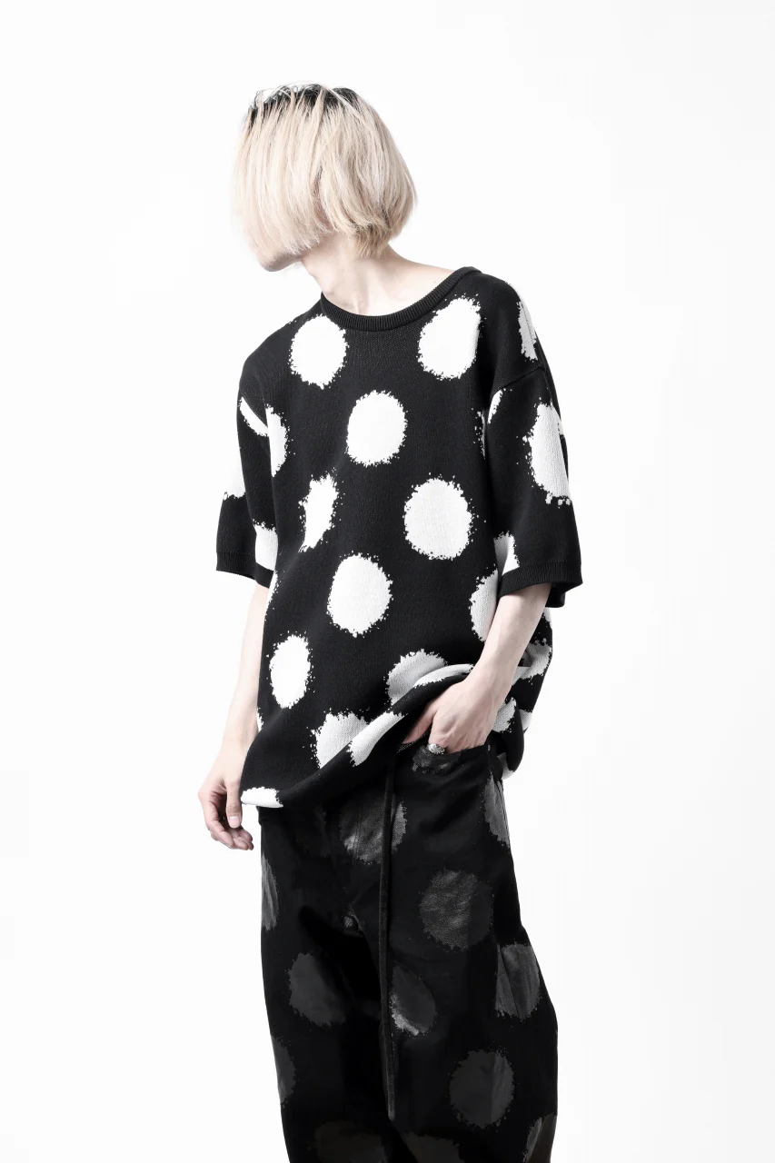 Y's.... HALF SLEEVE KNIT TOPS / DOTS JACQUARD (BLACK) - Image 4