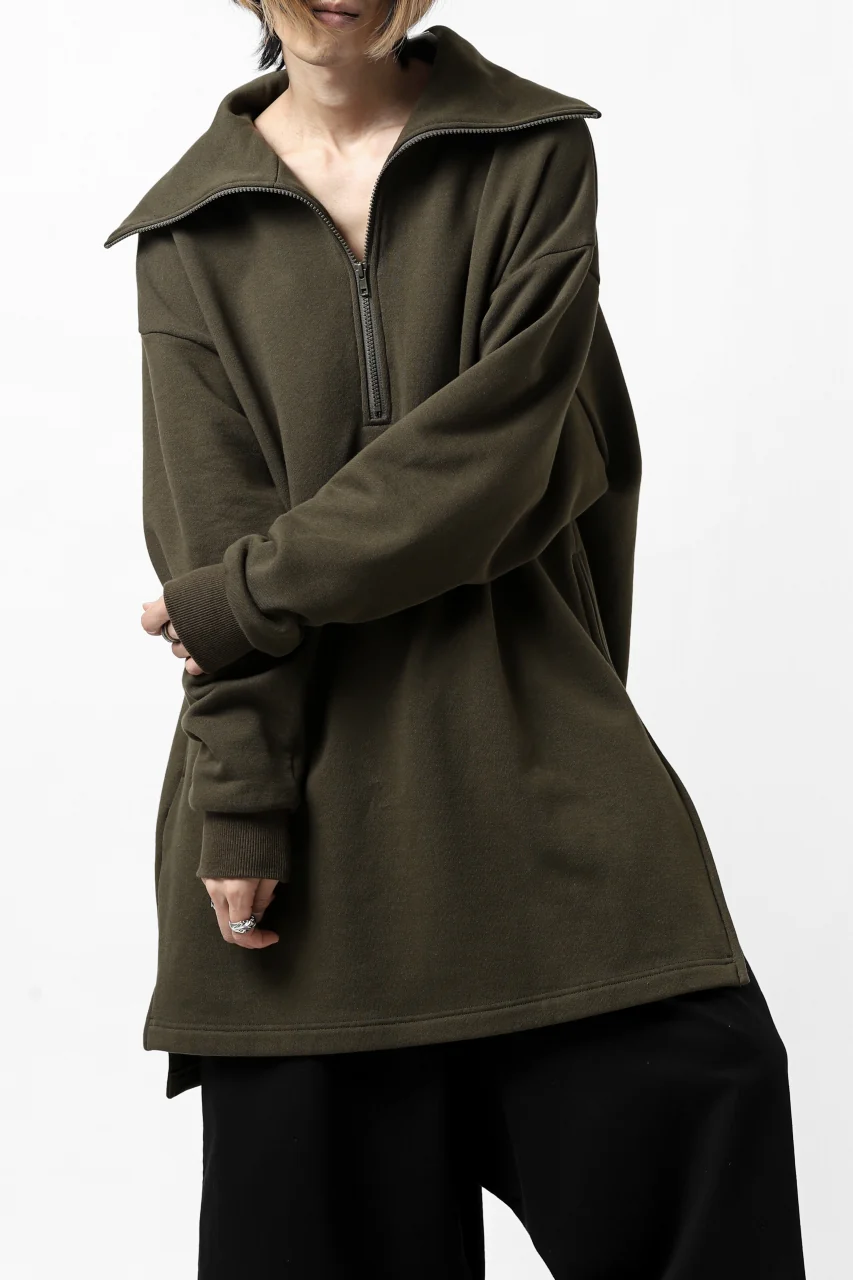 Y's HIGH-COLLAR HALF ZIP SWEAT SHIRT (KHAKI) - Image 4