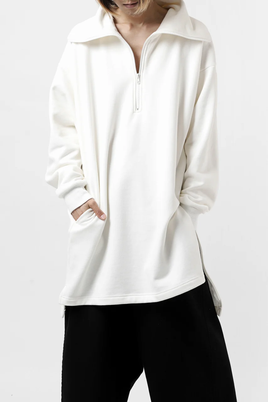 Y's HIGH-COLLAR HALF ZIP SWEAT SHIRT (WHITE) - Image 4