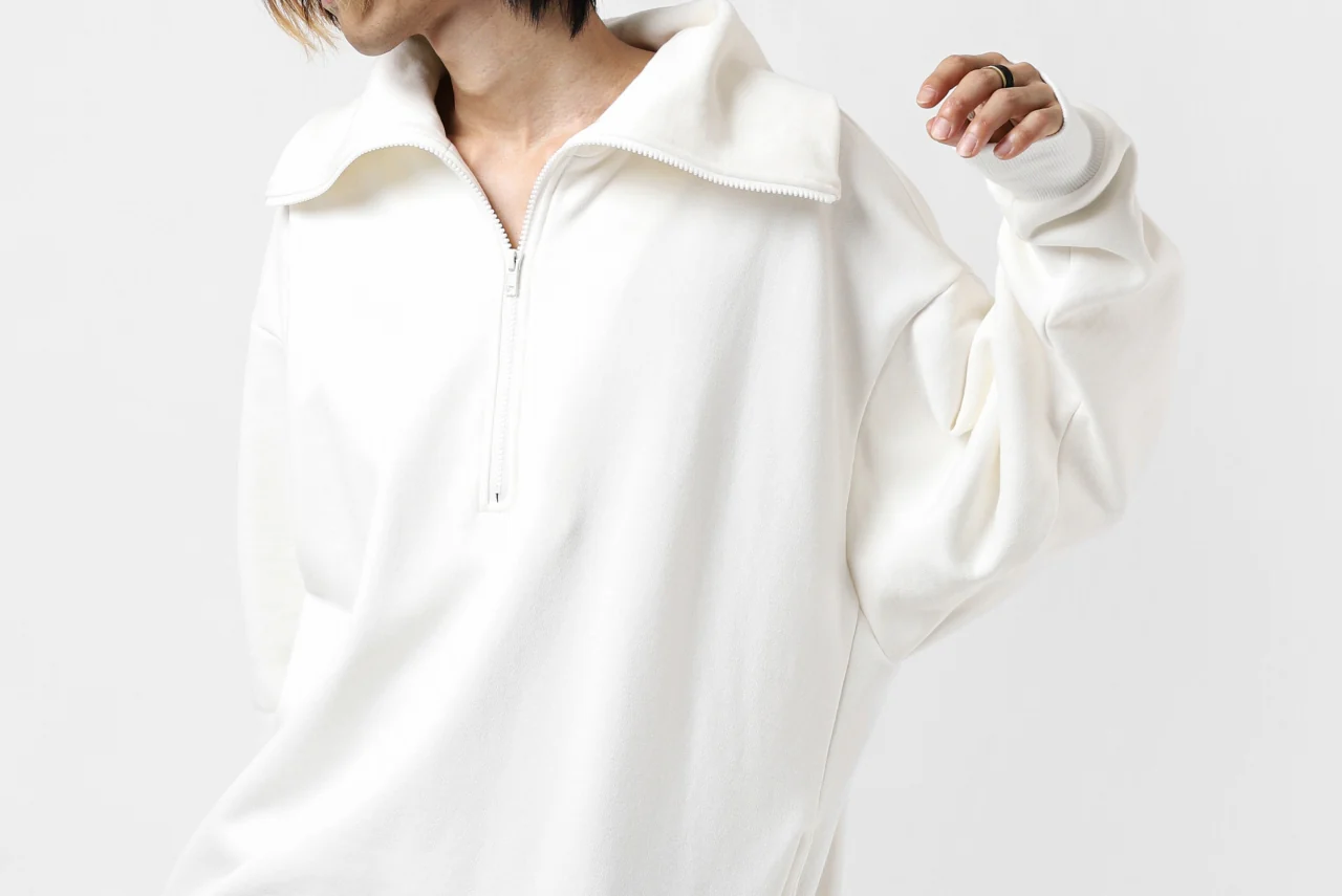 Y's HIGH-COLLAR HALF ZIP SWEAT SHIRT (WHITE) - Image 55
