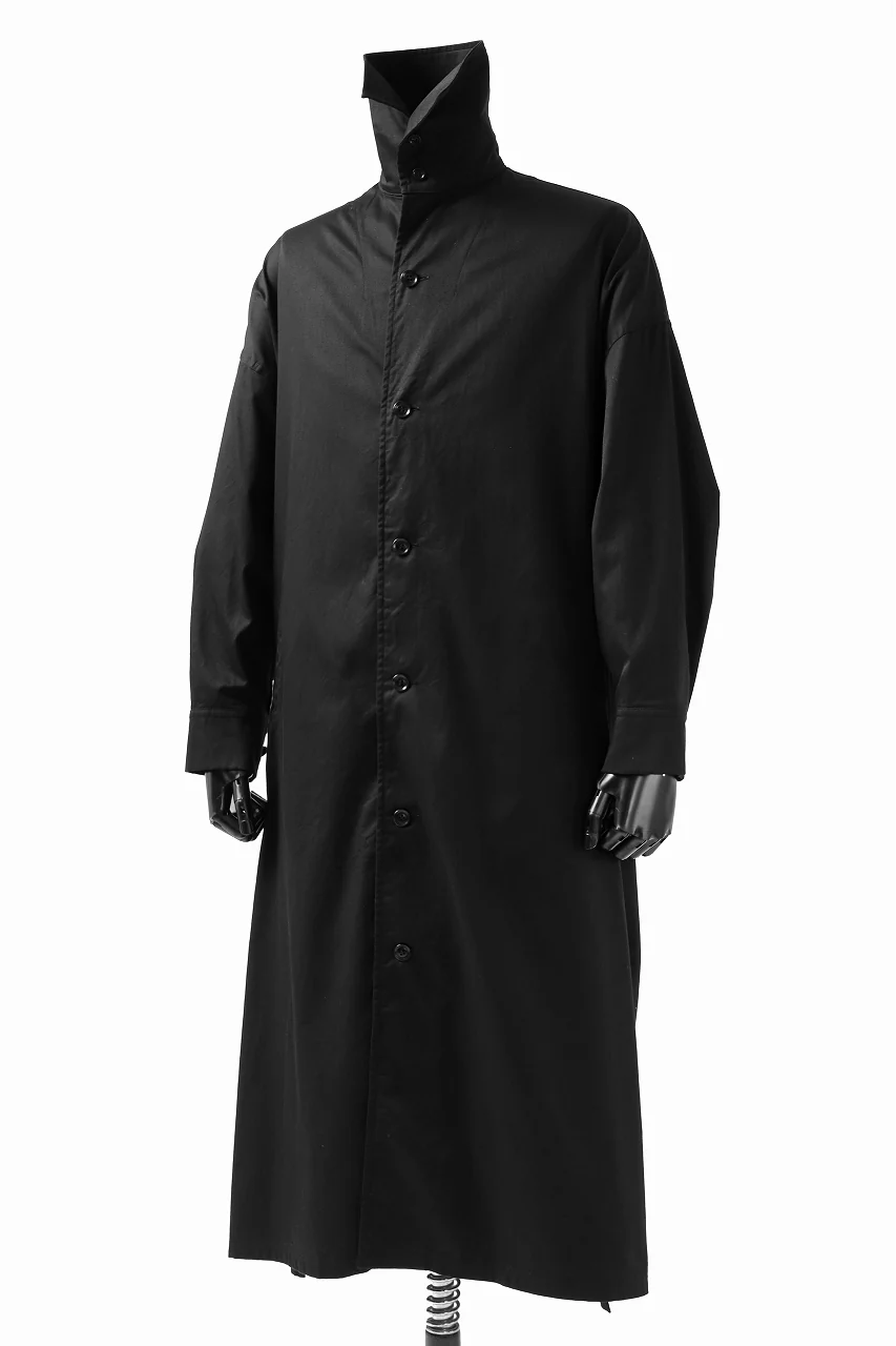 Y's HIGH-COLLAR LONG COAT / SOFT TWILL (BLACK) - Image 10