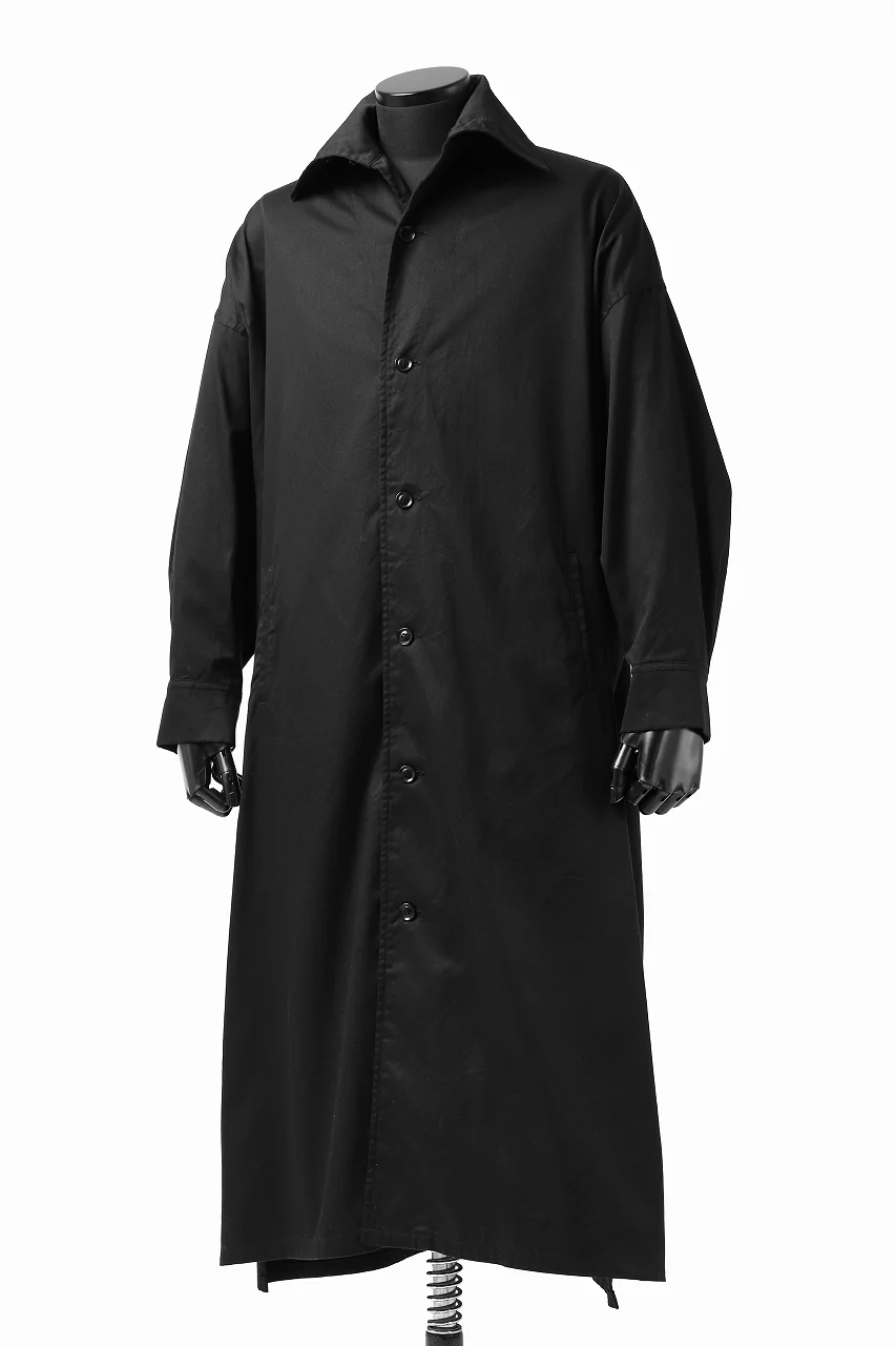 Y's HIGH-COLLAR LONG COAT / SOFT TWILL (BLACK) - Image 11