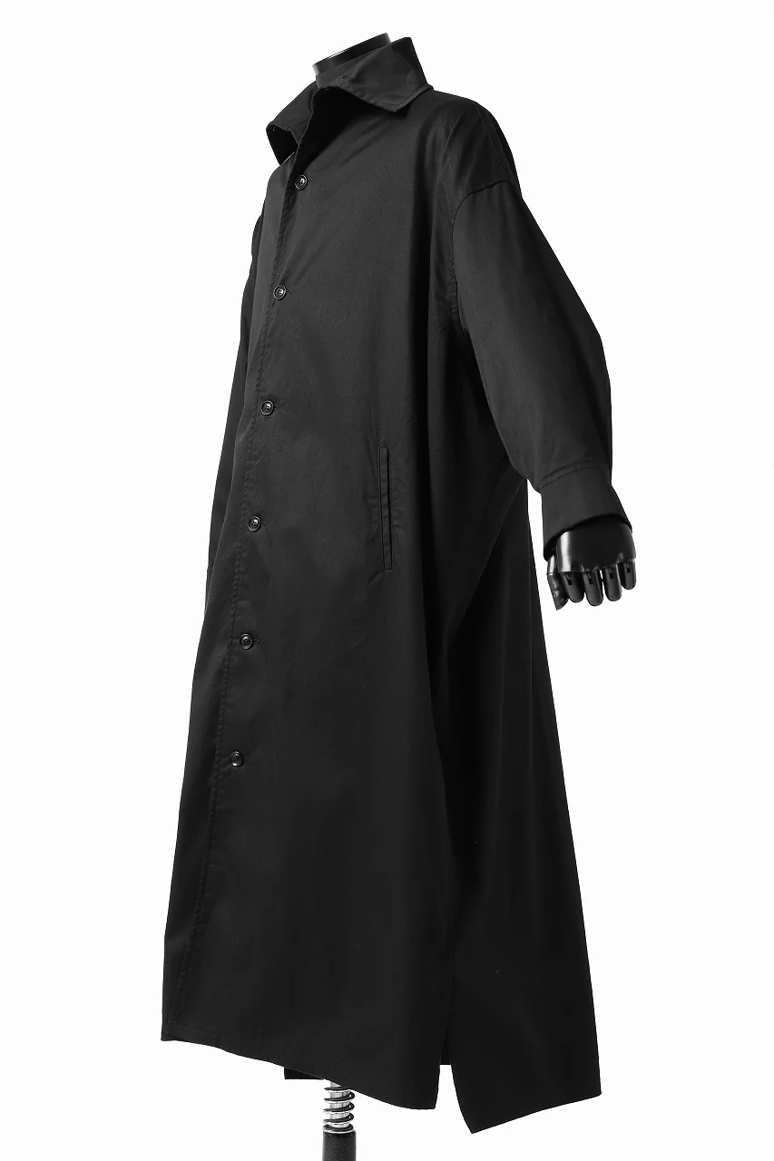 Y's HIGH-COLLAR LONG COAT / SOFT TWILL (BLACK) - Image 12