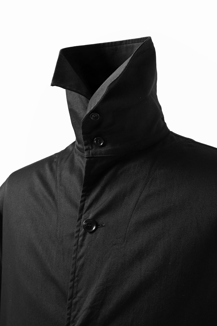 Y's HIGH-COLLAR LONG COAT / SOFT TWILL (BLACK) - Image 14