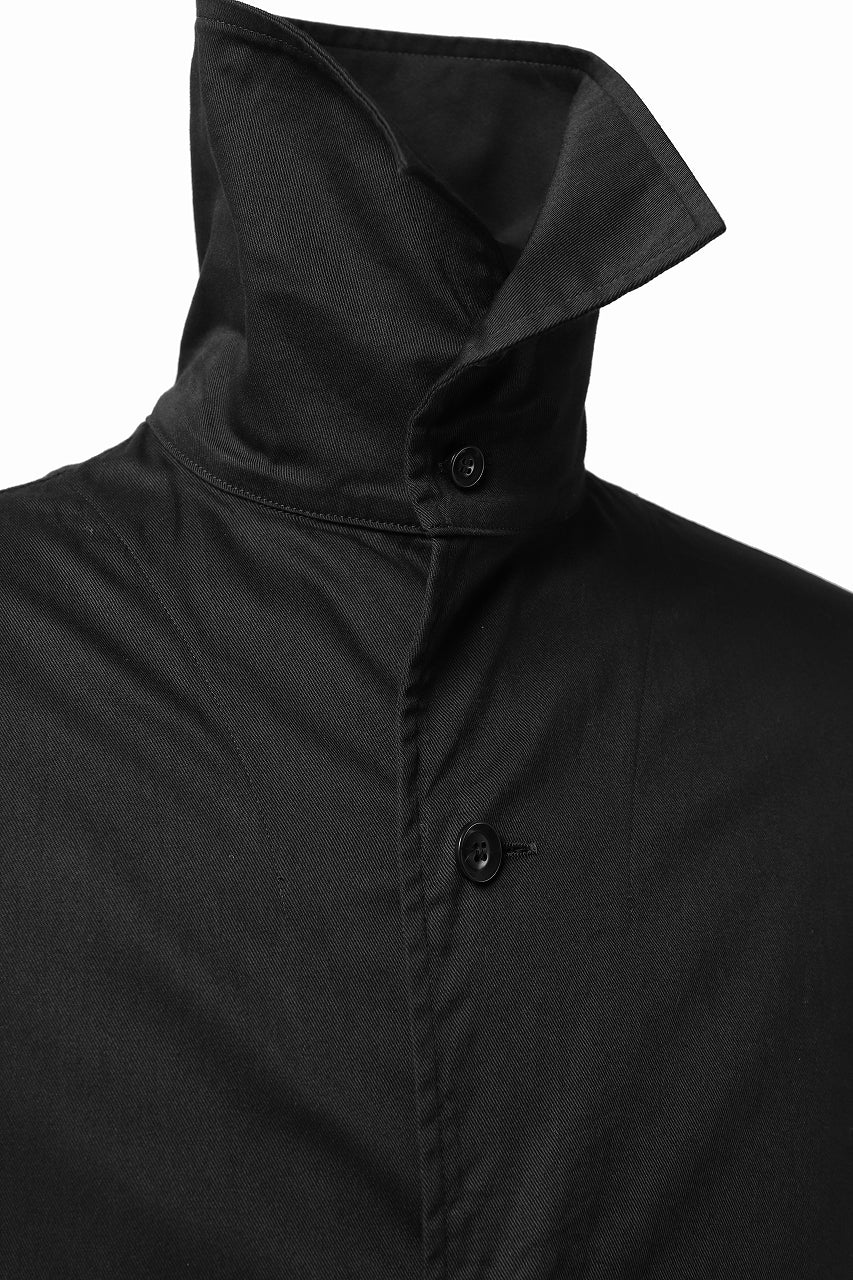 Y's HIGH-COLLAR LONG COAT / SOFT TWILL (BLACK) - Image 15