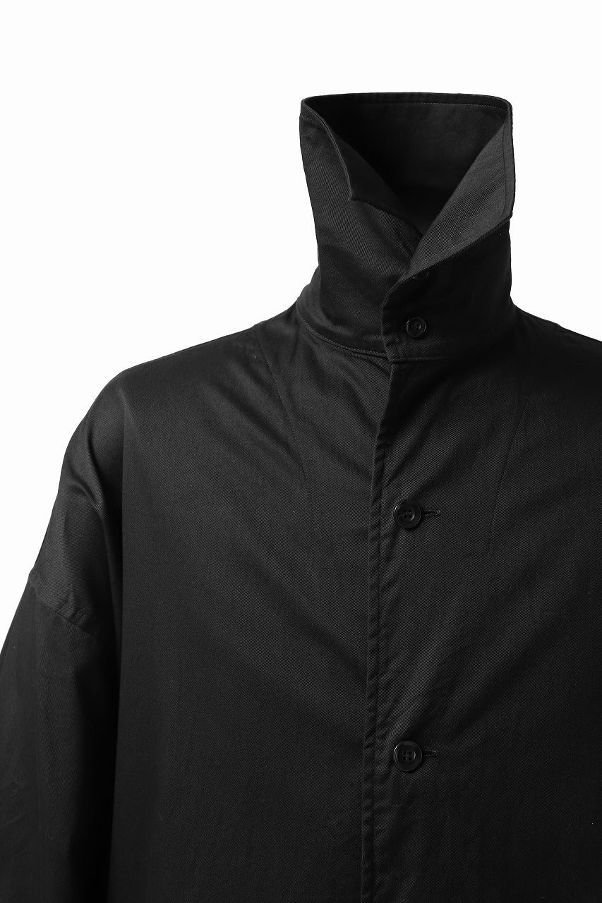 Y's HIGH-COLLAR LONG COAT / SOFT TWILL (BLACK) - Image 16
