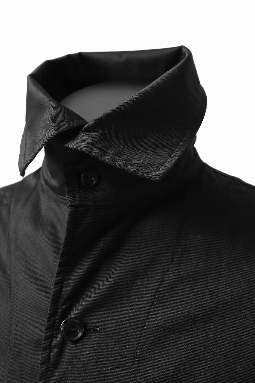 Y's HIGH-COLLAR LONG COAT / SOFT TWILL (BLACK) - Image 17