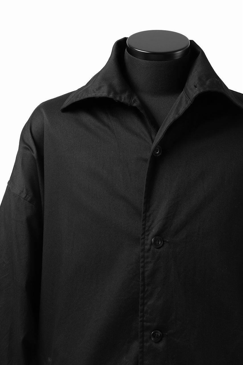 Y's HIGH-COLLAR LONG COAT / SOFT TWILL (BLACK) - Image 18