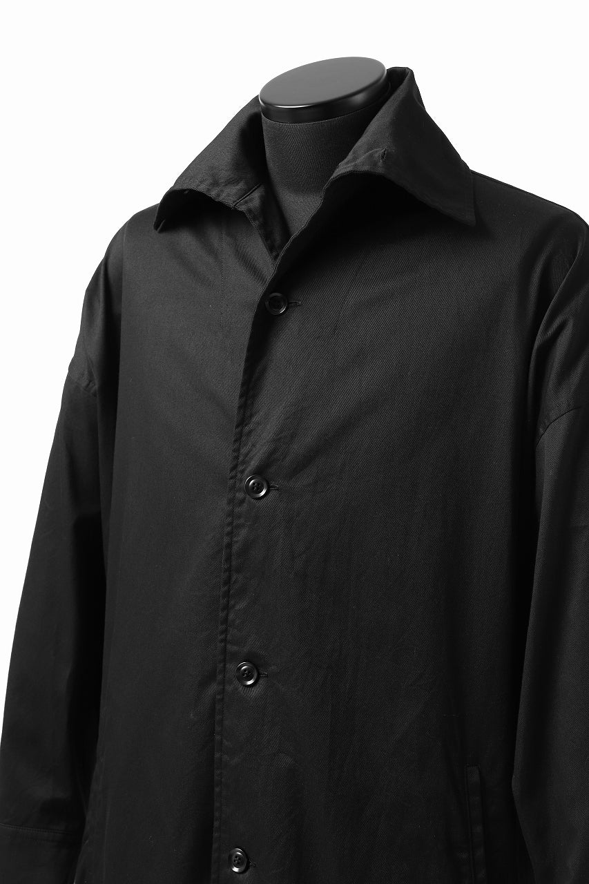 Y's HIGH-COLLAR LONG COAT / SOFT TWILL (BLACK) - Image 19