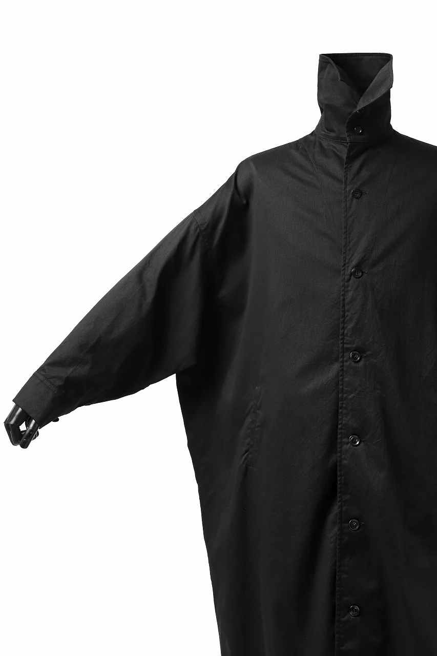 Y's HIGH-COLLAR LONG COAT / SOFT TWILL (BLACK) - Image 20