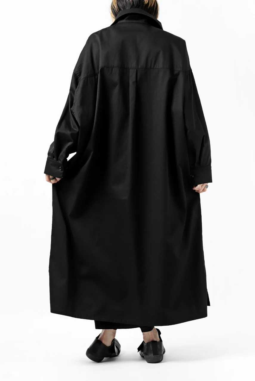Y's HIGH-COLLAR LONG COAT / SOFT TWILL (BLACK) - Image 34