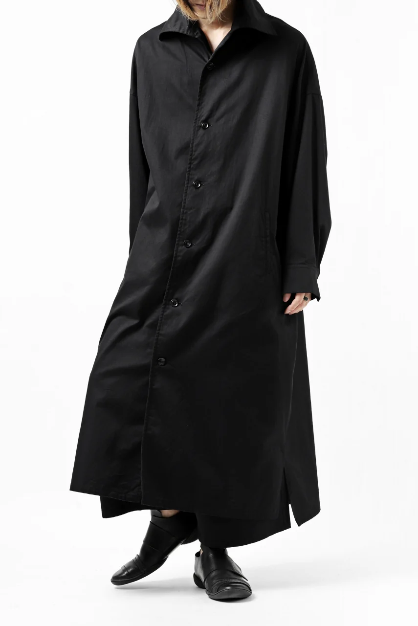 Y's HIGH-COLLAR LONG COAT / SOFT TWILL (BLACK) - Image 35