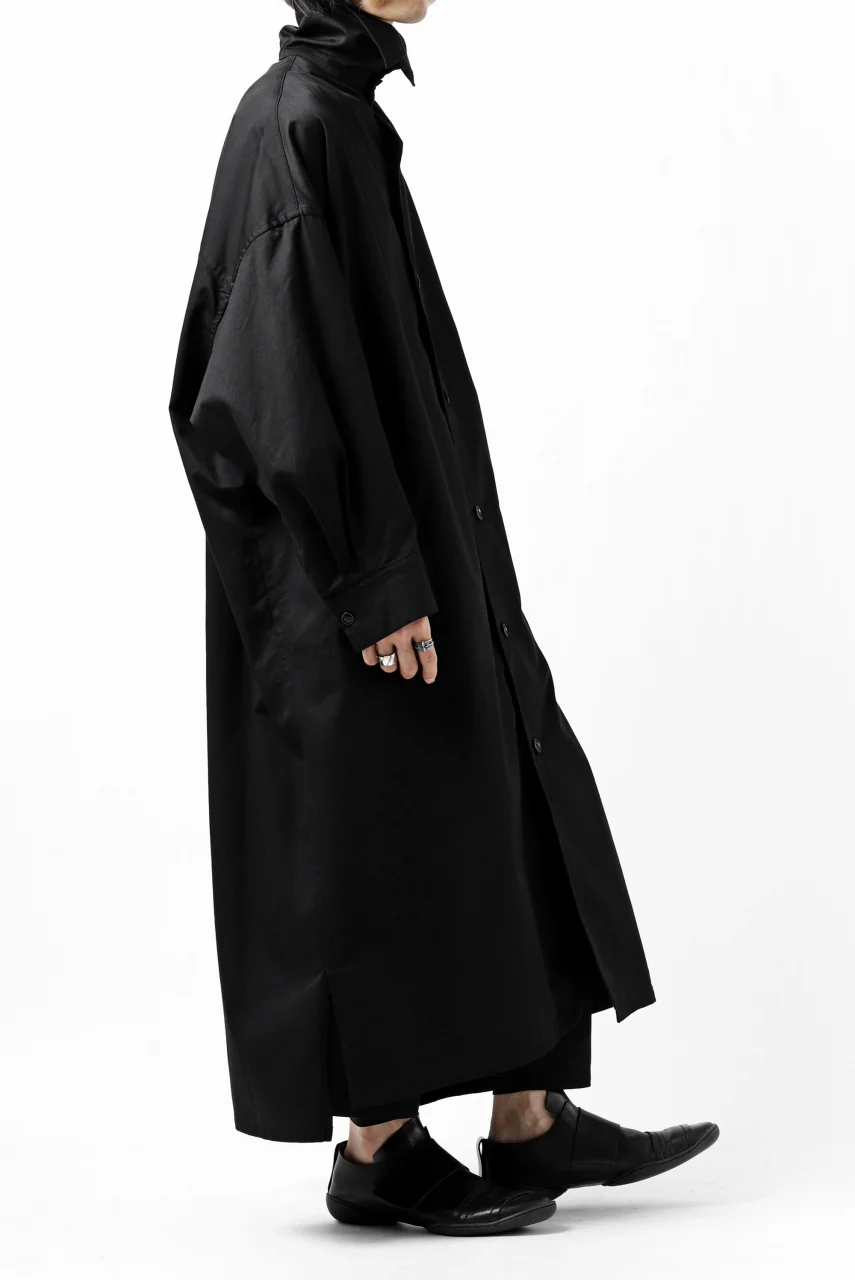 Y's HIGH-COLLAR LONG COAT / SOFT TWILL (BLACK) - Image 37