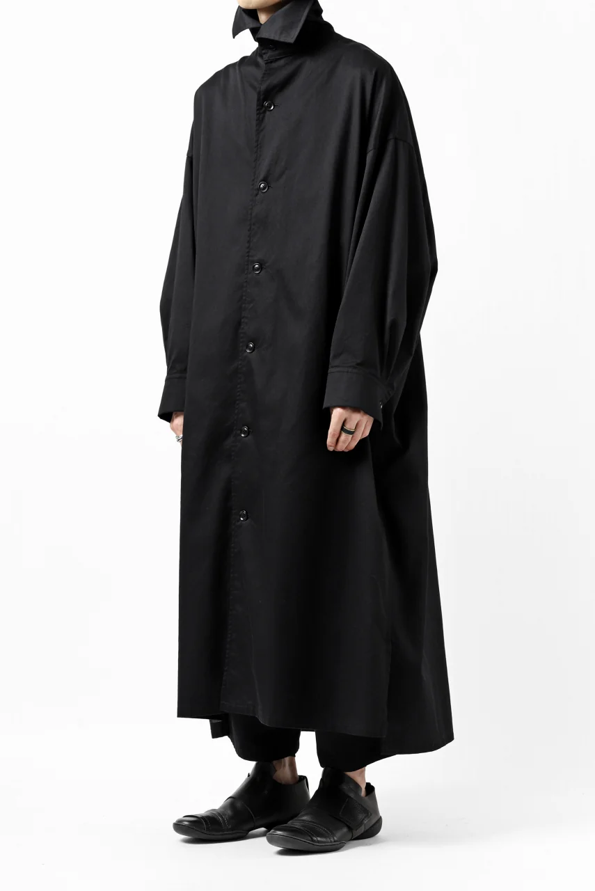 Y's HIGH-COLLAR LONG COAT / SOFT TWILL (BLACK) - Image 38