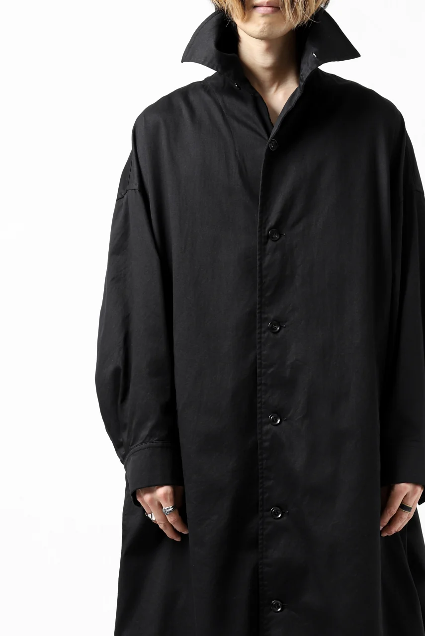Y's HIGH-COLLAR LONG COAT / SOFT TWILL (BLACK) - Image 43