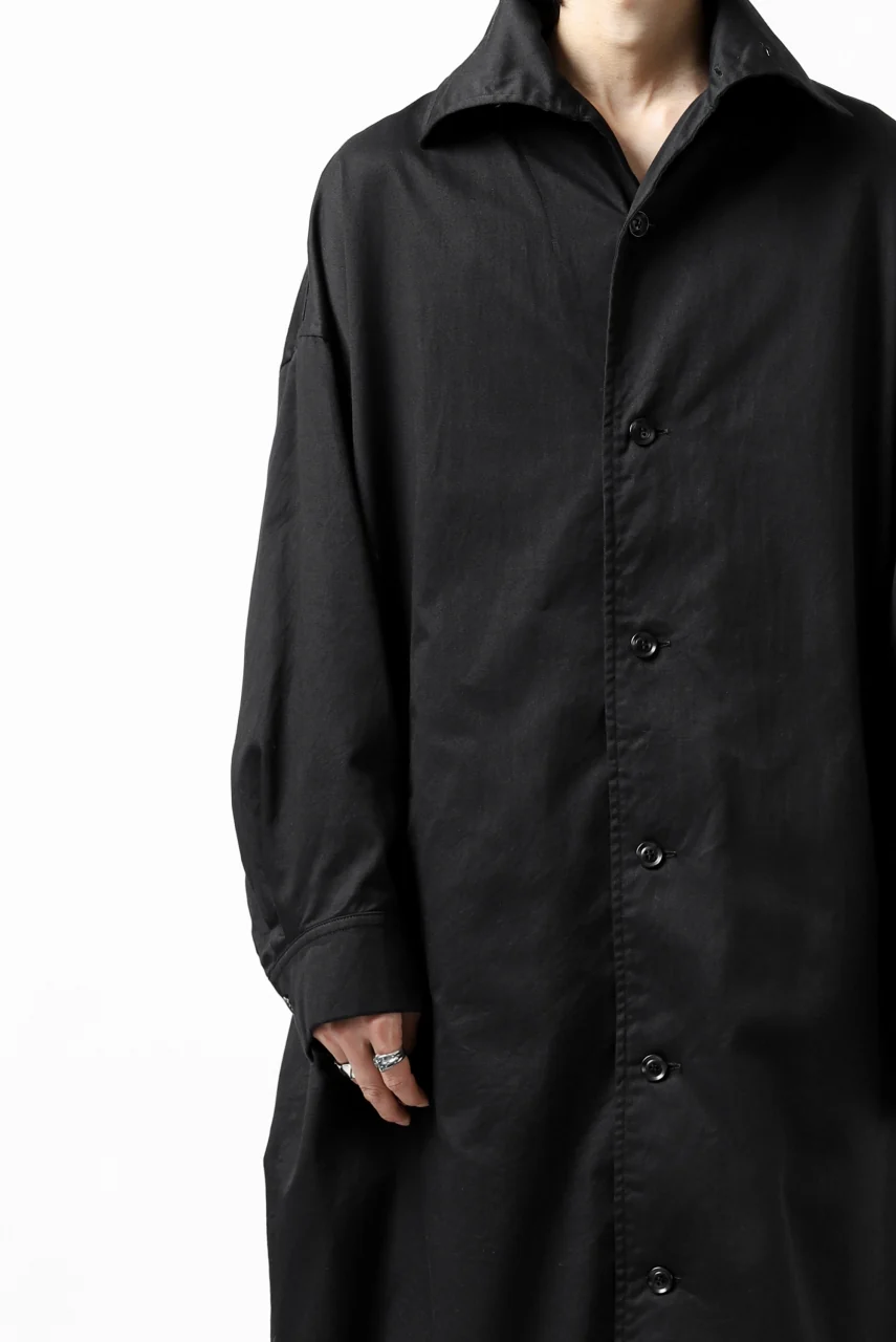 Y's HIGH-COLLAR LONG COAT / SOFT TWILL (BLACK) - Image 44