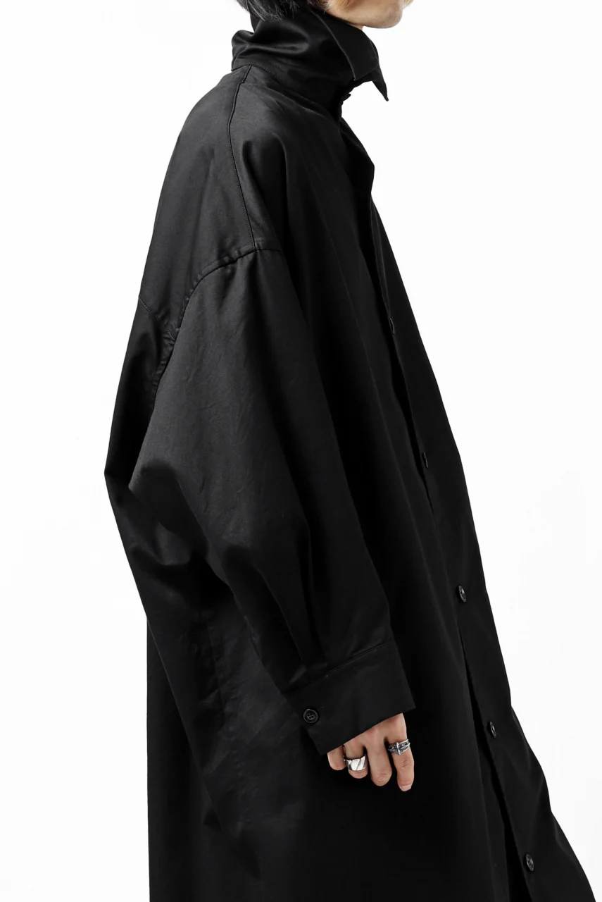 Y's HIGH-COLLAR LONG COAT / SOFT TWILL (BLACK) - Image 45