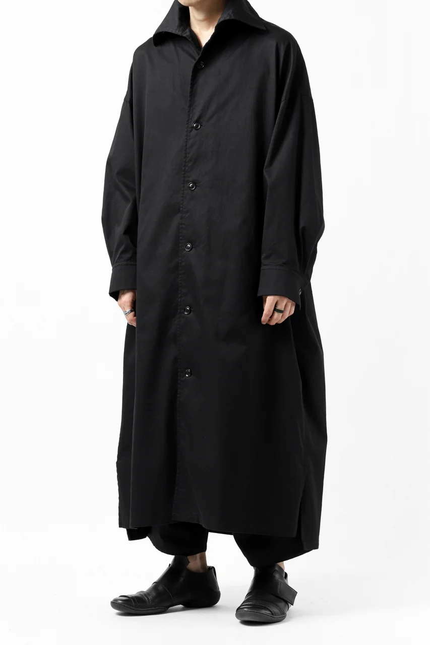 Y's HIGH-COLLAR LONG COAT / SOFT TWILL (BLACK) - Image 50