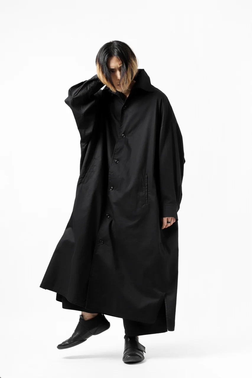 Y's HIGH-COLLAR LONG COAT / SOFT TWILL (BLACK) - Image 52