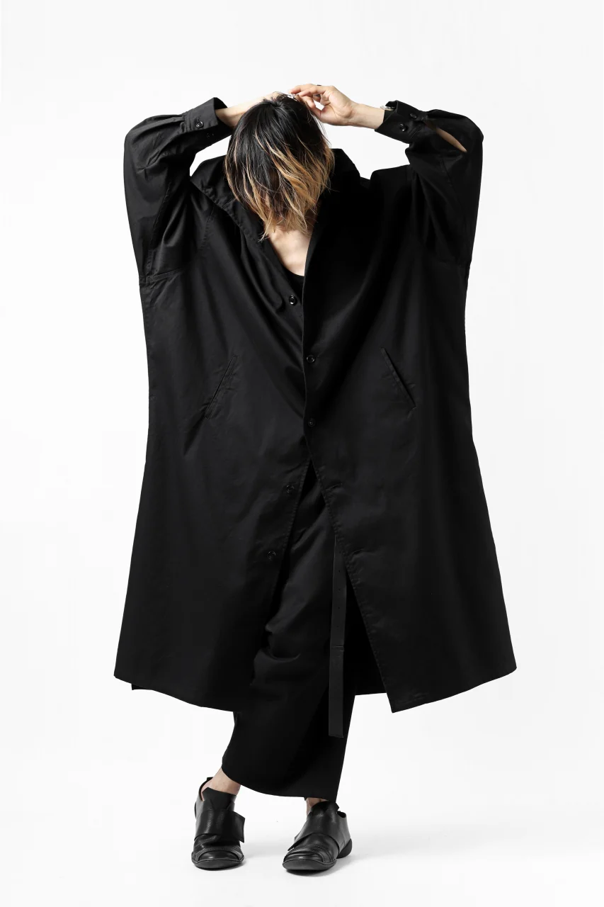 Y's HIGH-COLLAR LONG COAT / SOFT TWILL (BLACK) - Image 53