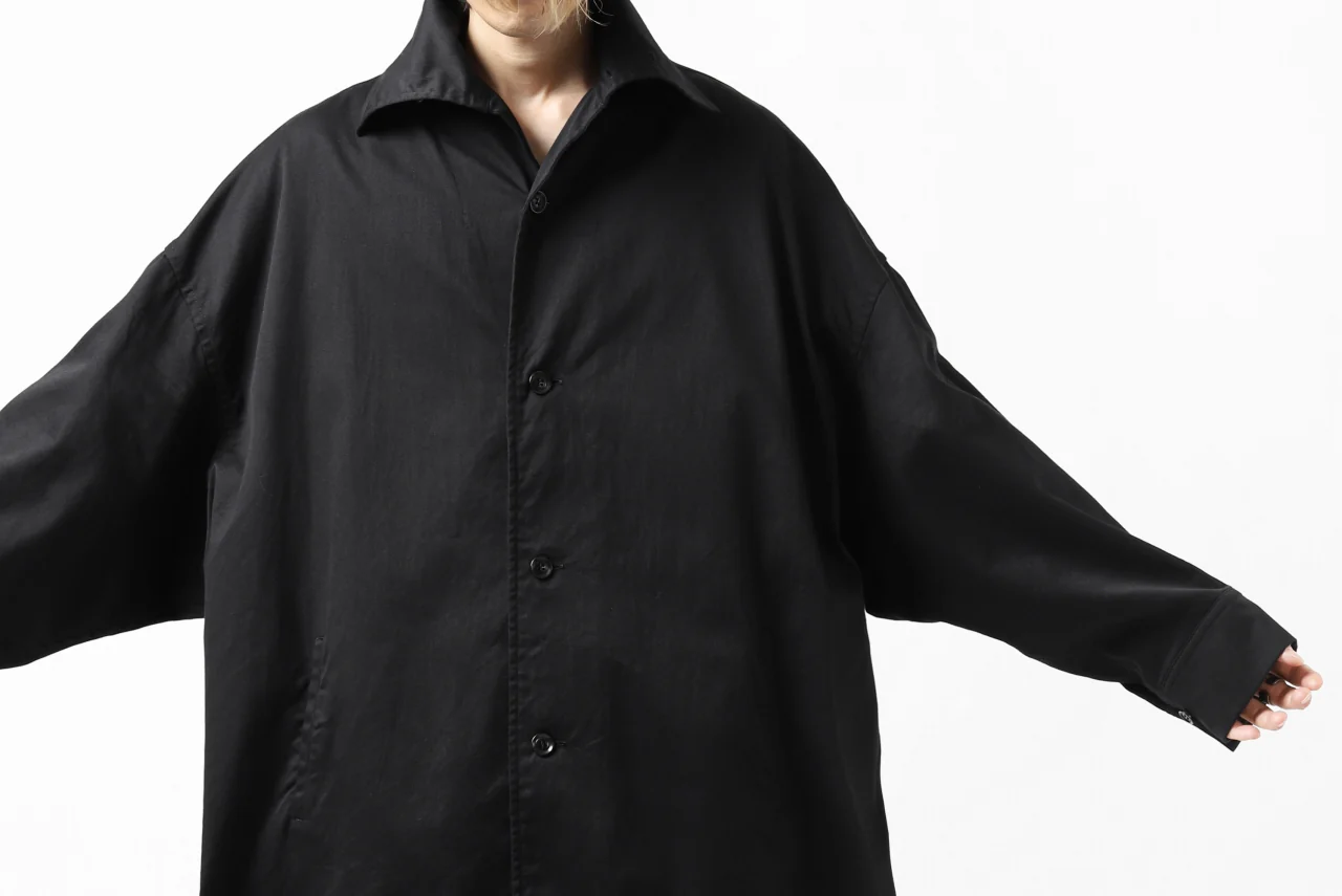 Y's HIGH-COLLAR LONG COAT / SOFT TWILL (BLACK) - Image 54