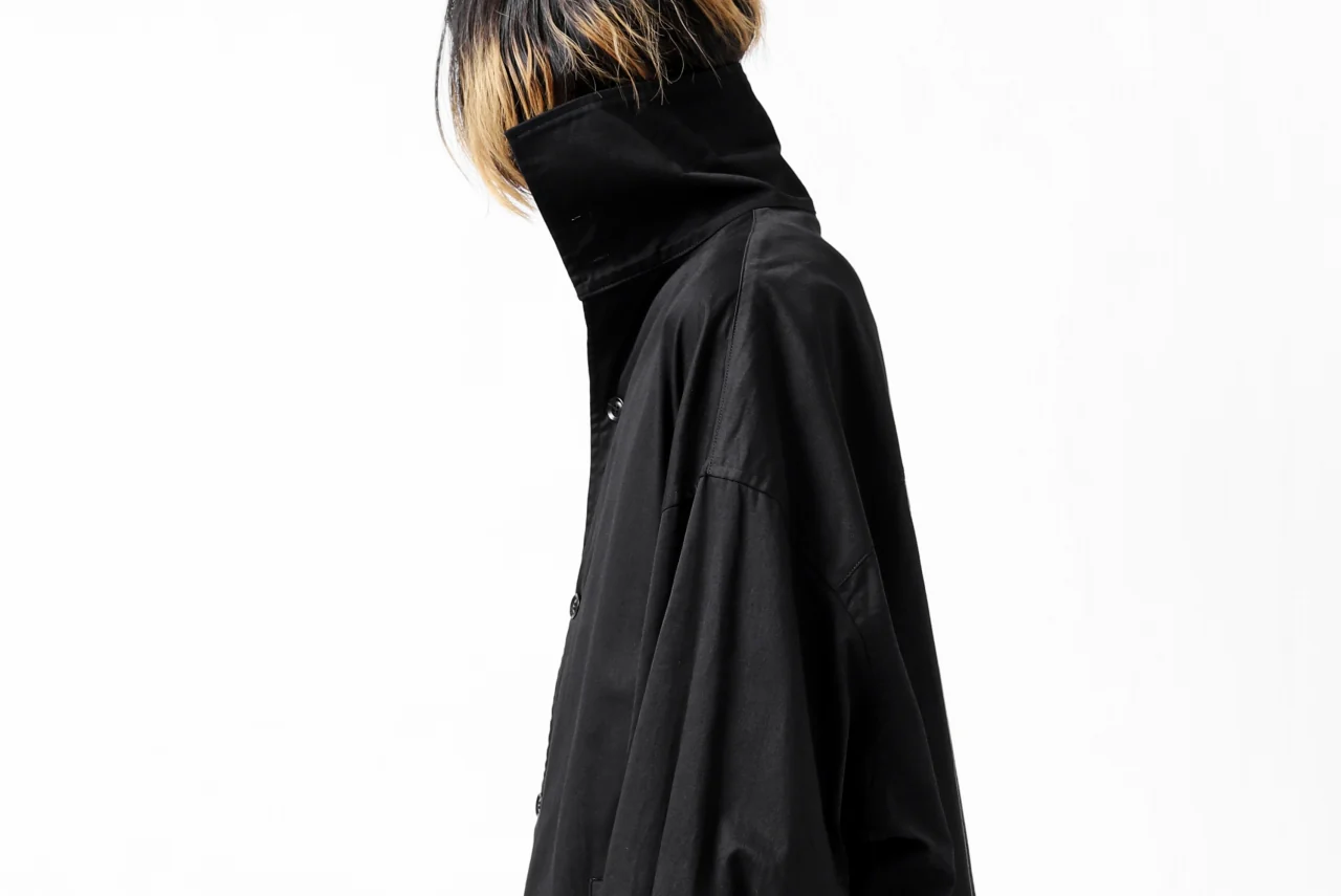 Y's HIGH-COLLAR LONG COAT / SOFT TWILL (BLACK) - Image 55