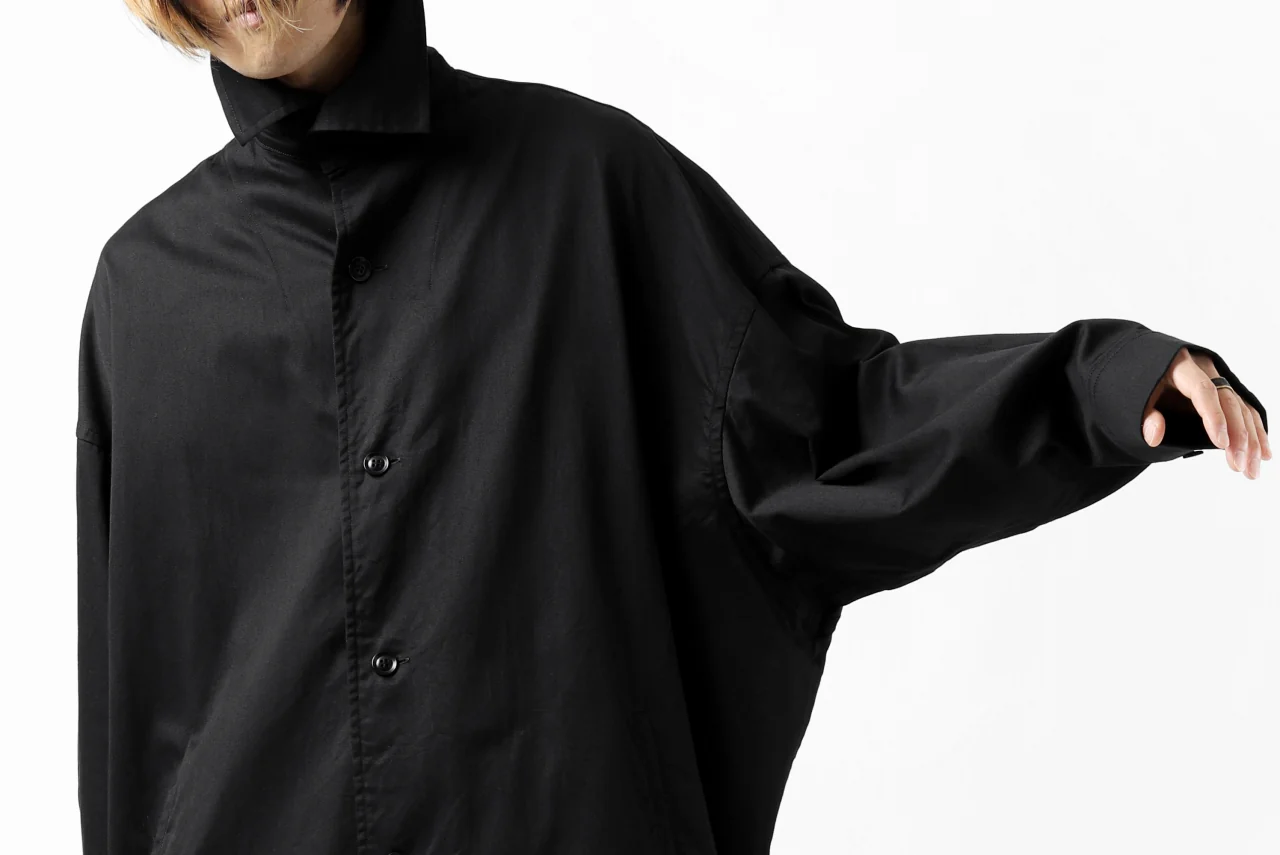 Y's HIGH-COLLAR LONG COAT / SOFT TWILL (BLACK) - Image 56