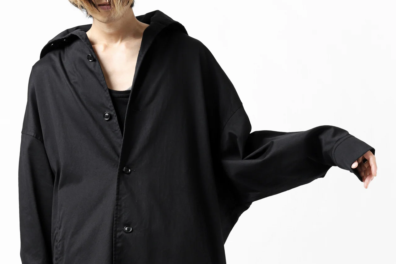Y's HIGH-COLLAR LONG COAT / SOFT TWILL (BLACK) - Image 57