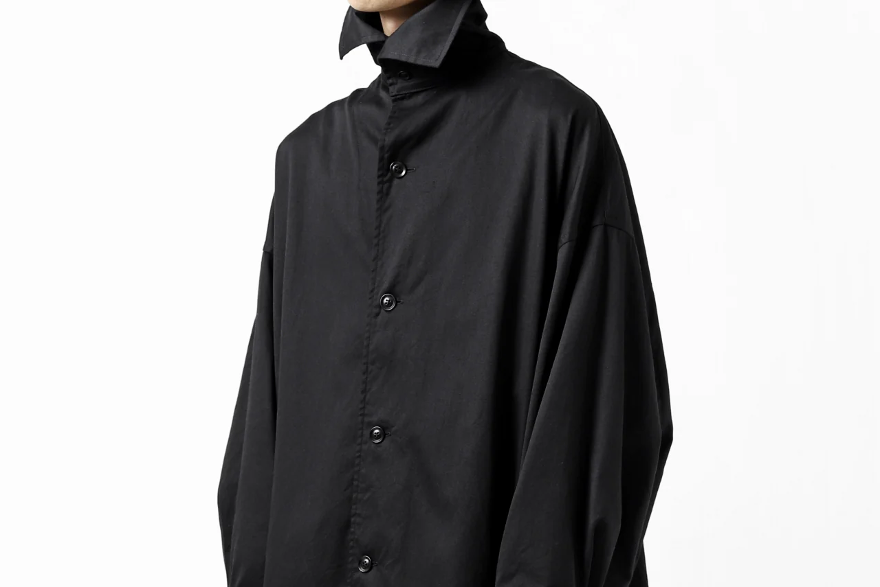 Y's HIGH-COLLAR LONG COAT / SOFT TWILL (BLACK) - Image 58